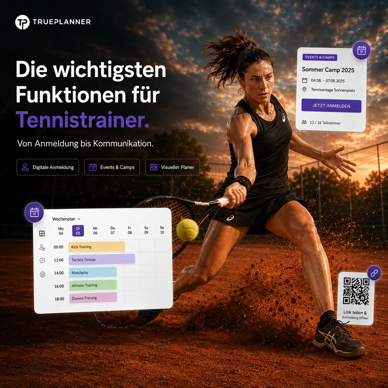 Die wichtigsten Funktionen für Tennistrainer.